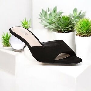 Bar III Cally Black Suede Dress Sandals with Translucent Spherical Heel Size 7